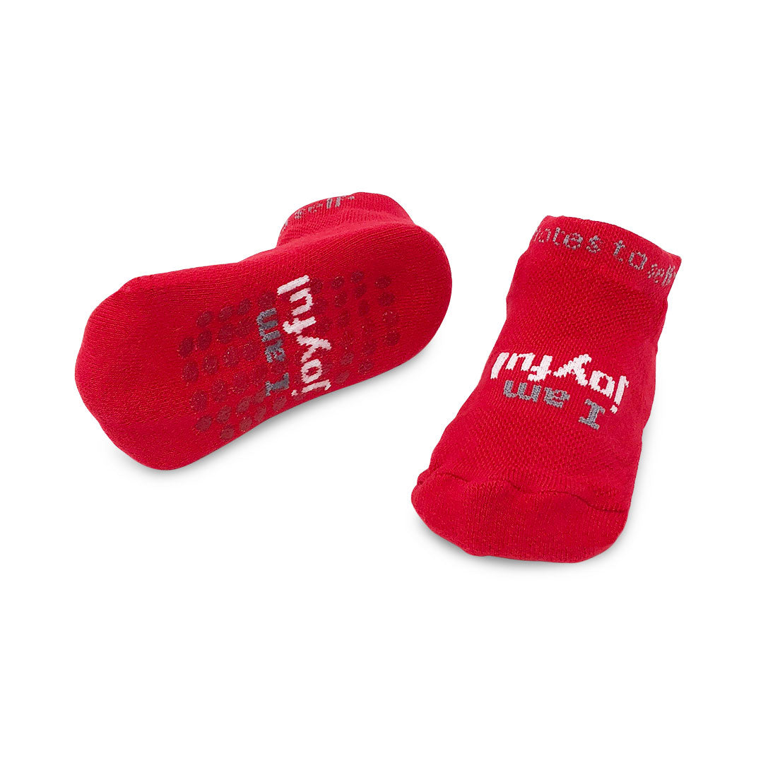 Notes to Self, LLC 'I Am Joyful' Red Toddler Socks with Grips
