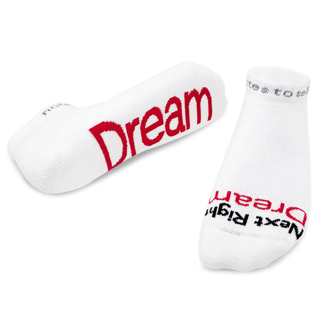 Next Right Dream /Dream' White Socks with Pink and Black Words, L