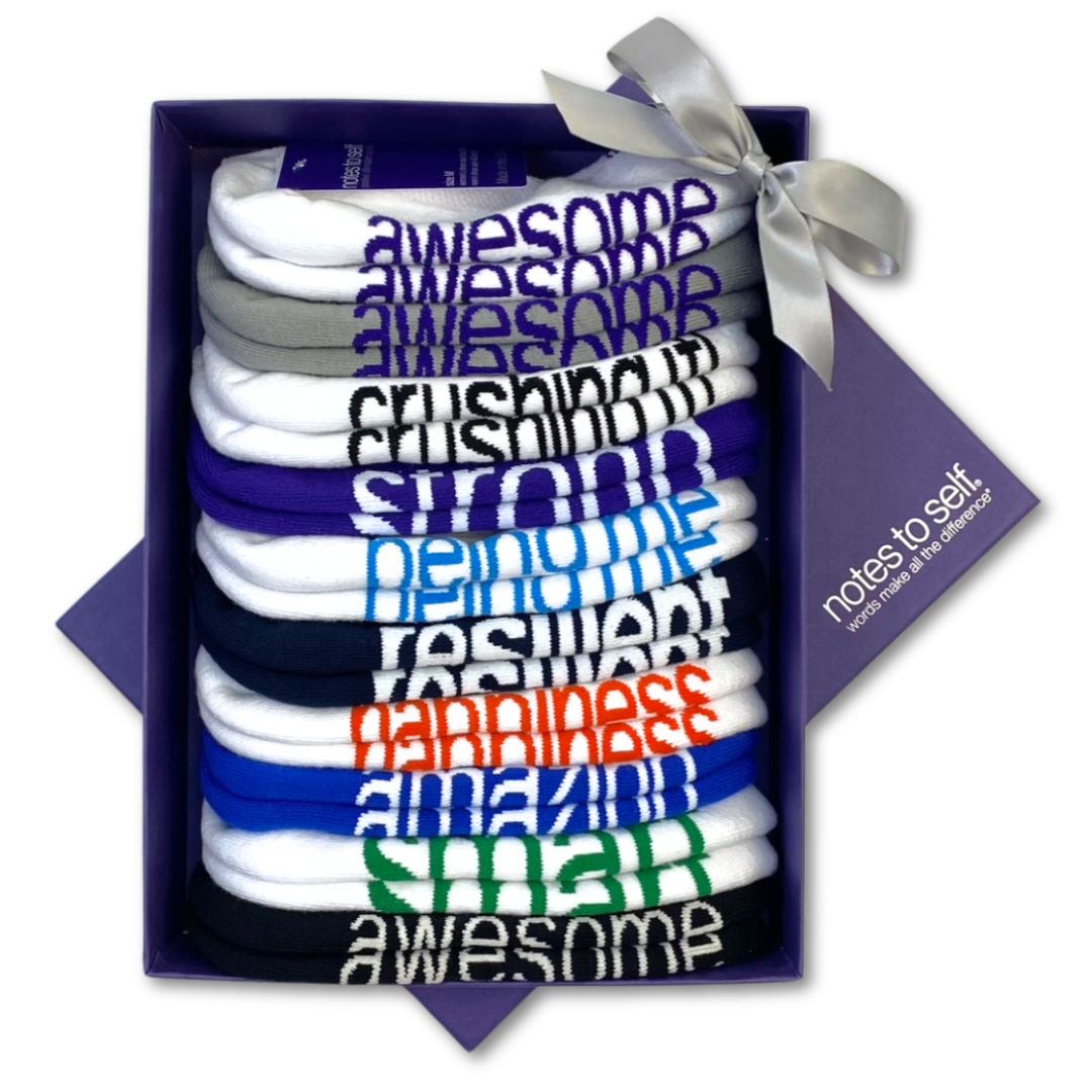 For one who is awesome and more 10 pair socks set in a purple gift box