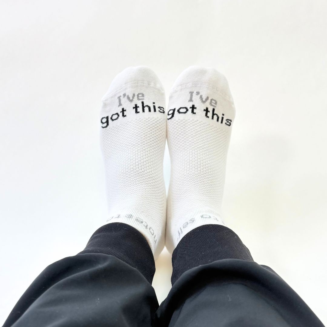 I've got this confidence white socks with black words 