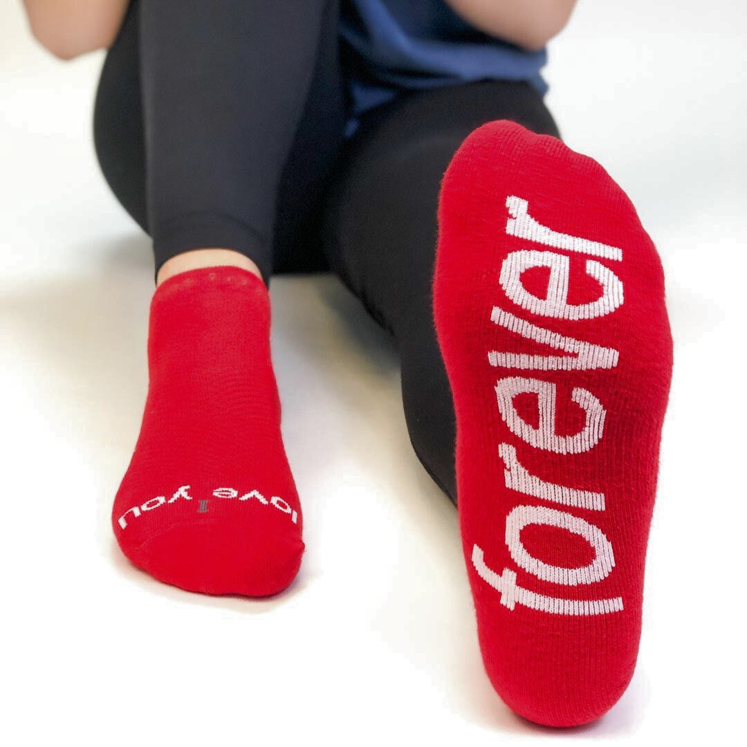 I love you - forever red socks with white words