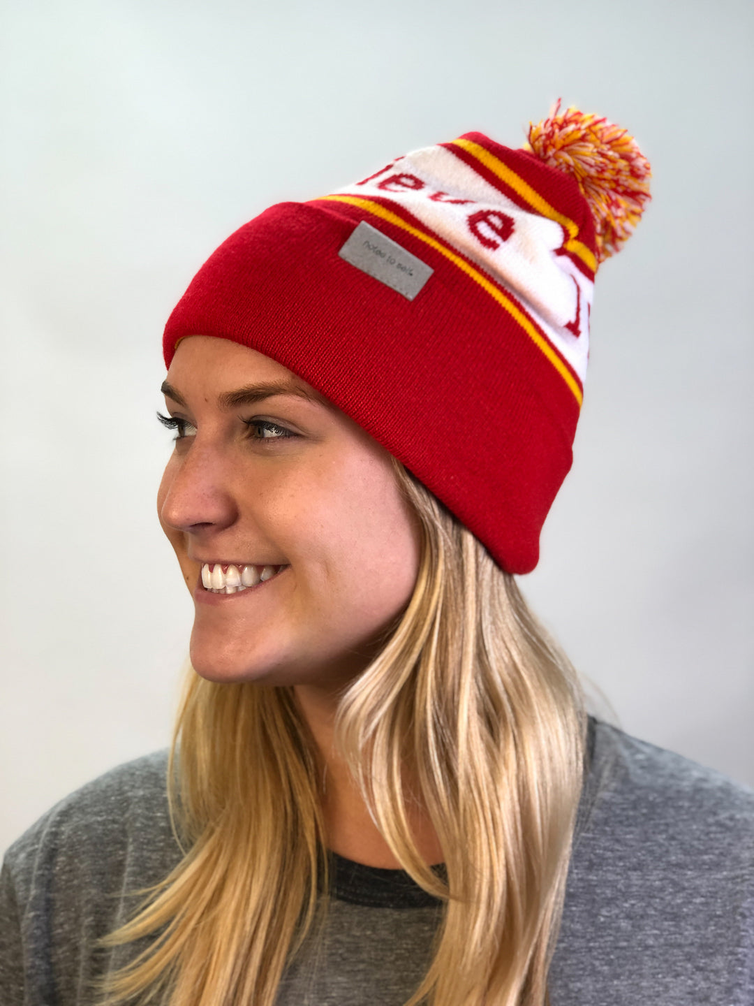 i believe beanie hat in red and yellow shown with single cuff