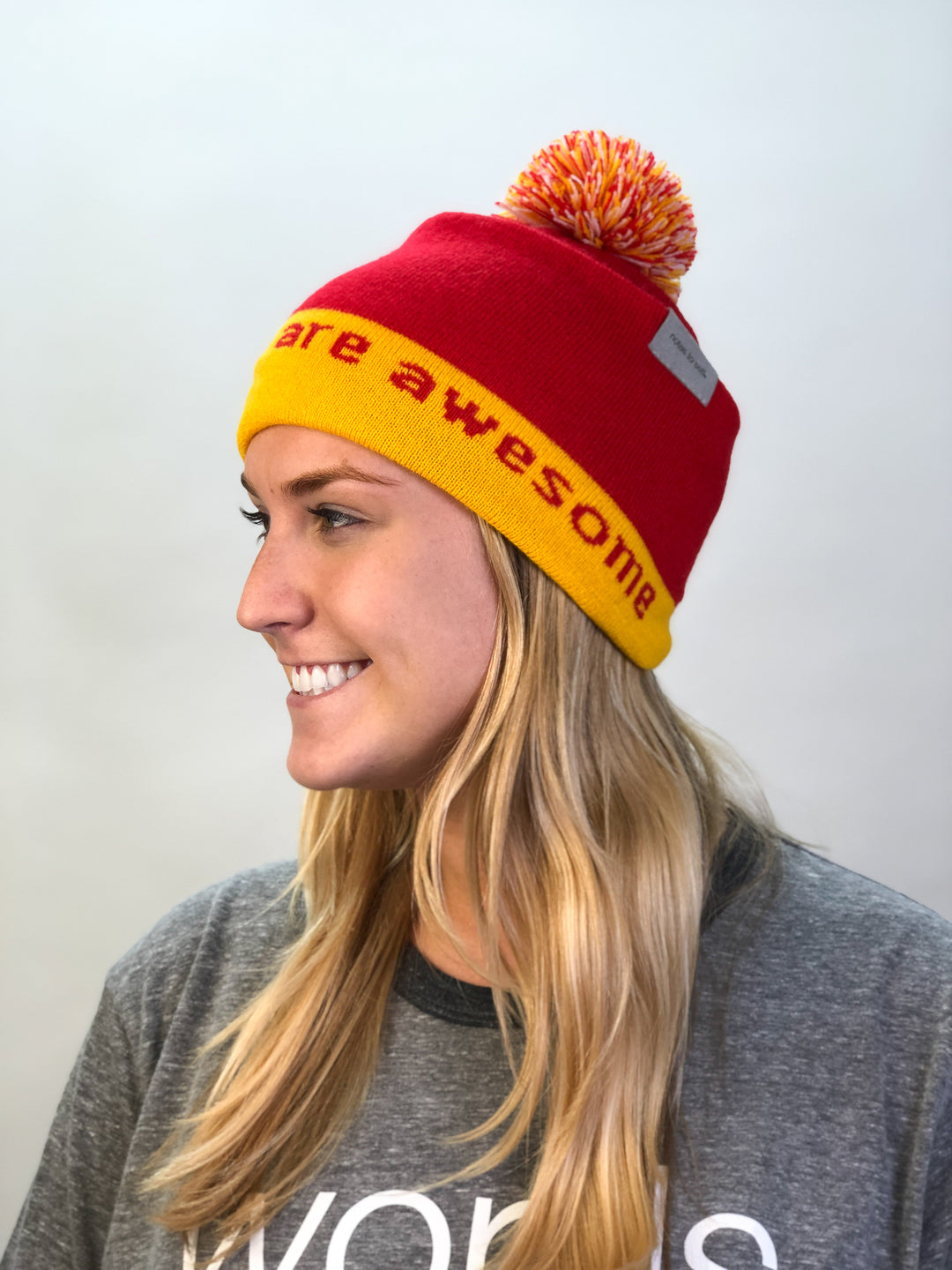 i believe beanie hat in red and yellow shown with large single cuff