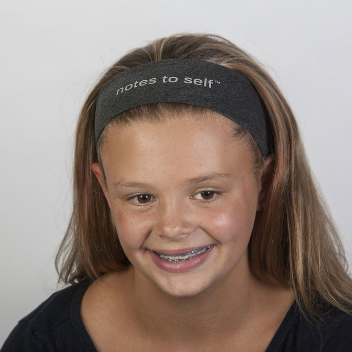 i am optimistic grey headband with positive message