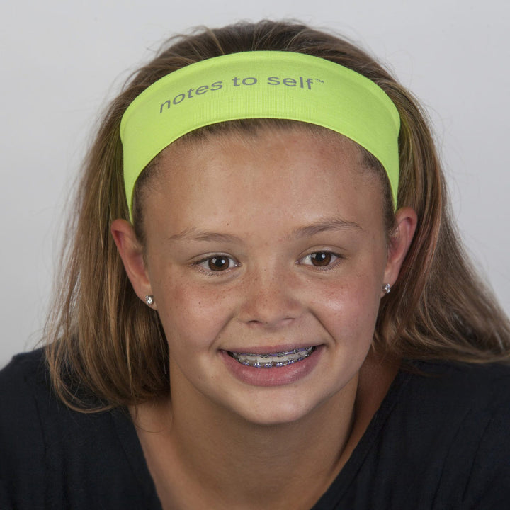 i am smiling neon yellow headband with positive message