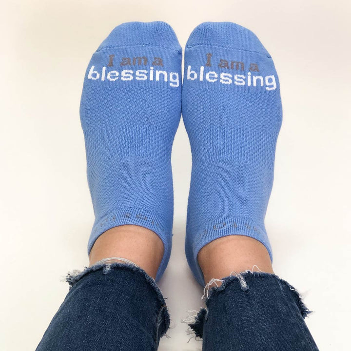 i am a blessing blue socks