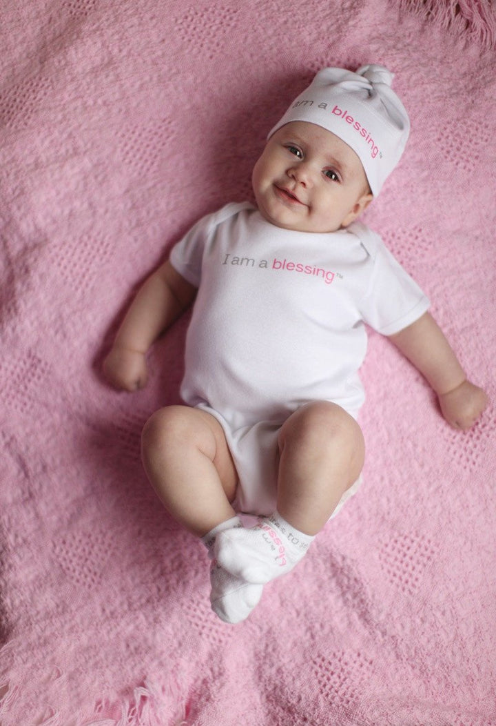 i am a blessing white and pink baby one-piece shirt