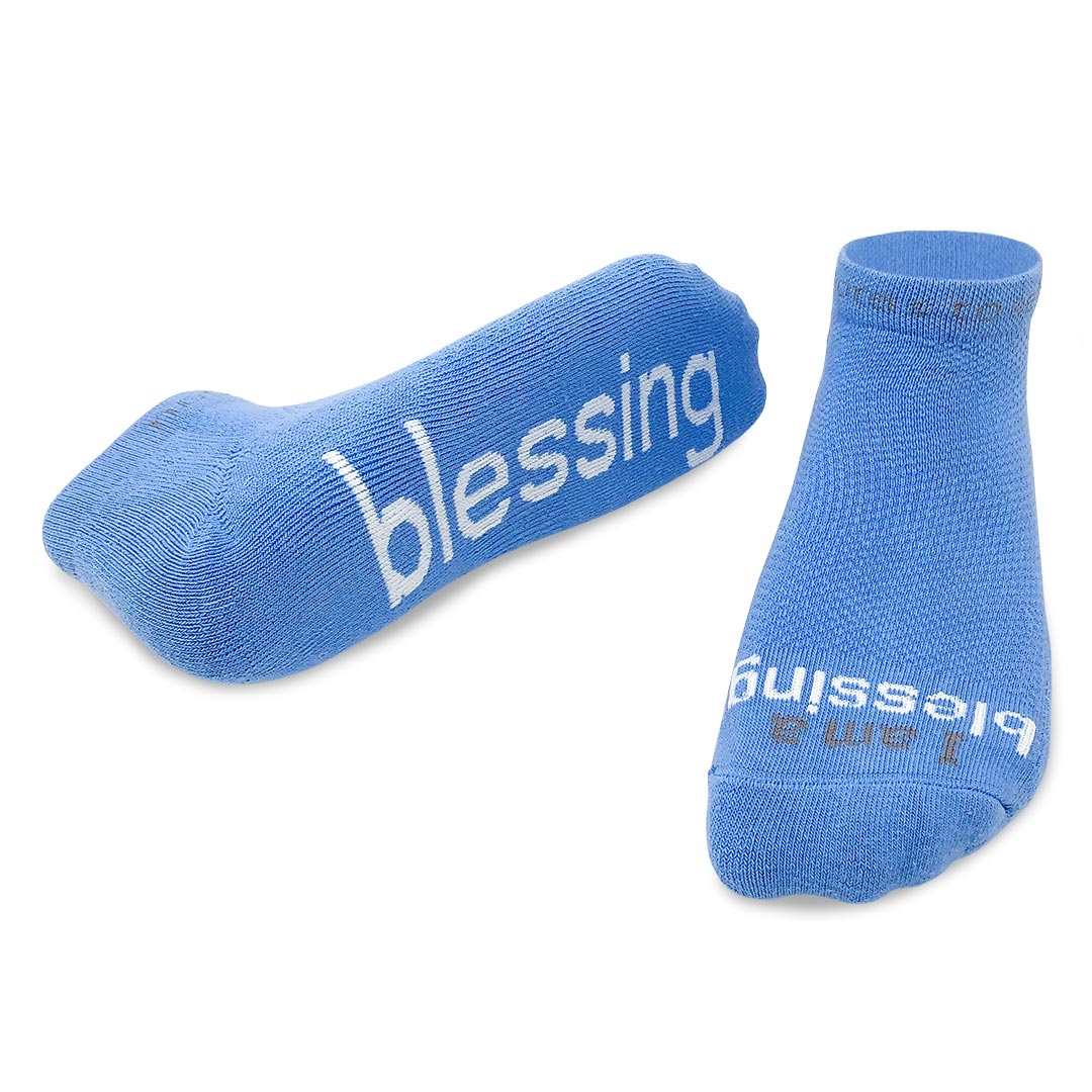 i am a blessing blue low cut socks