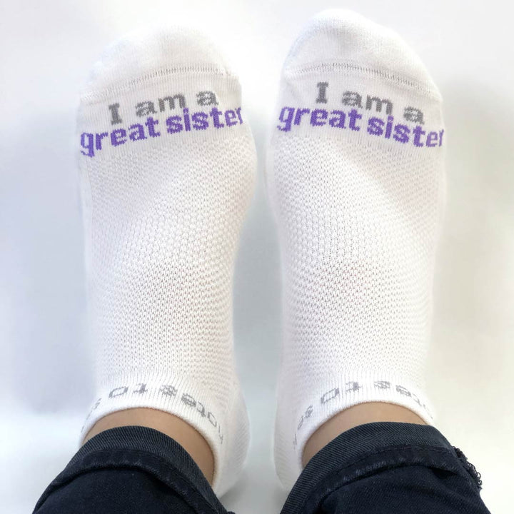 I am a great sister socks in white