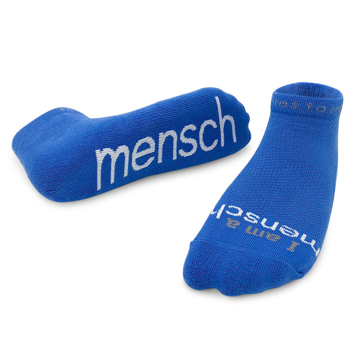 I am a mensch blue low cut socks