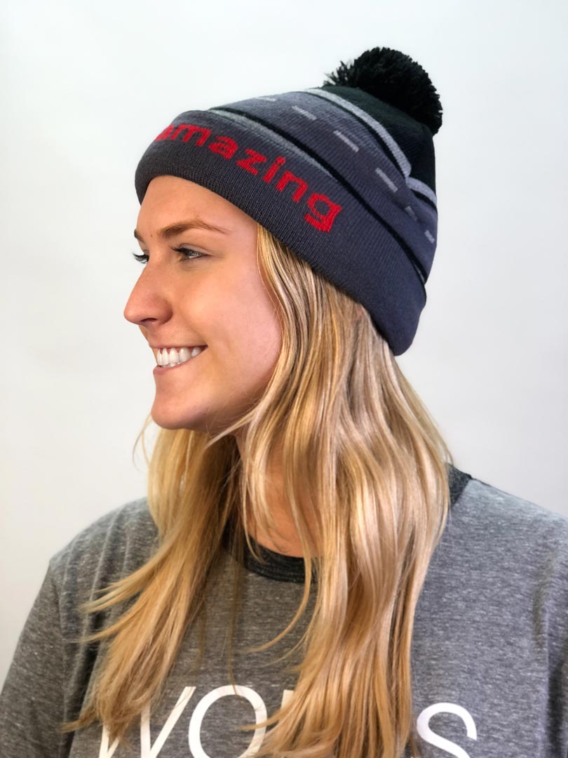 i am amazing beanie hat with positive affirmation inside double cuff