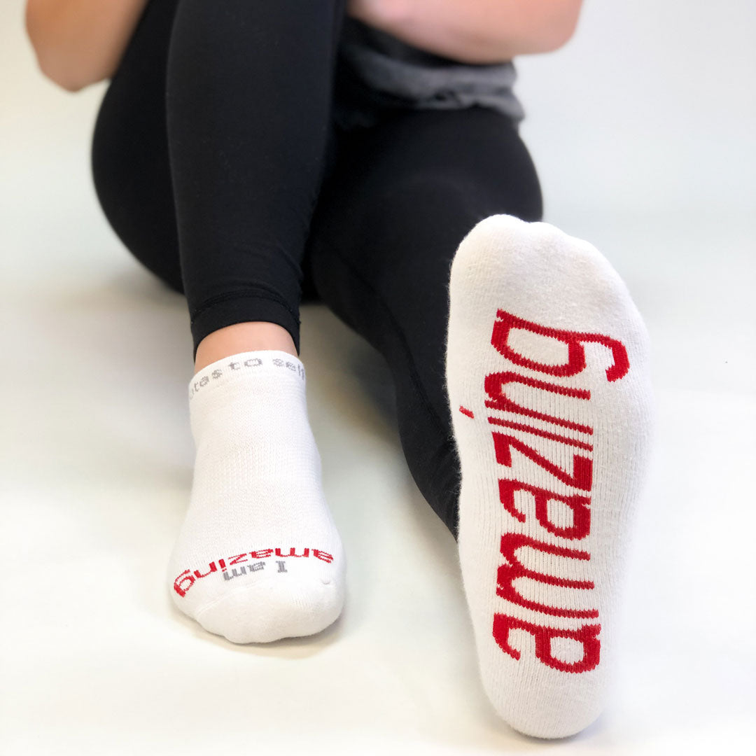 i am amazing white socks with inspirational message