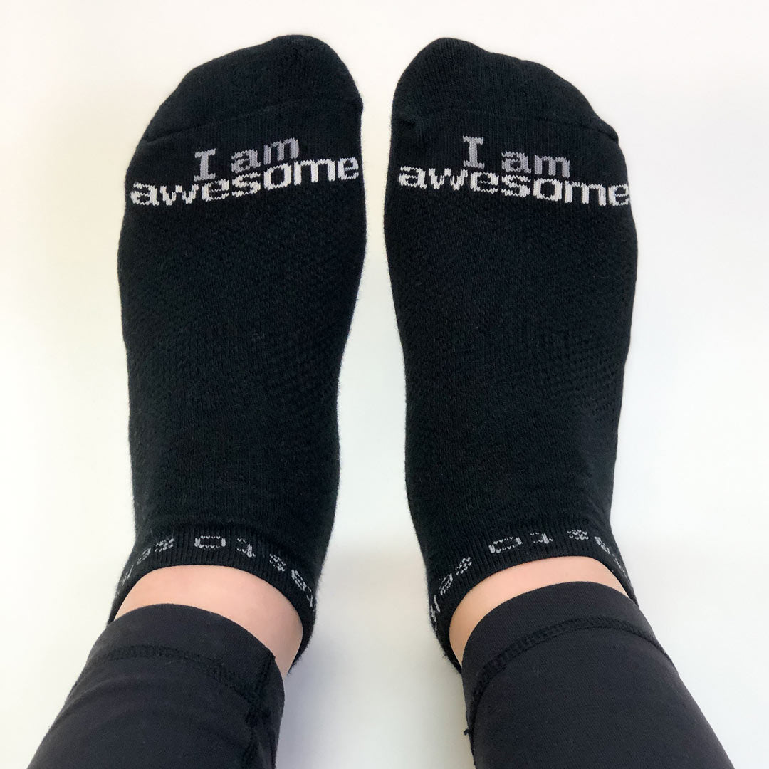 i am awesome black socks with inspirational message