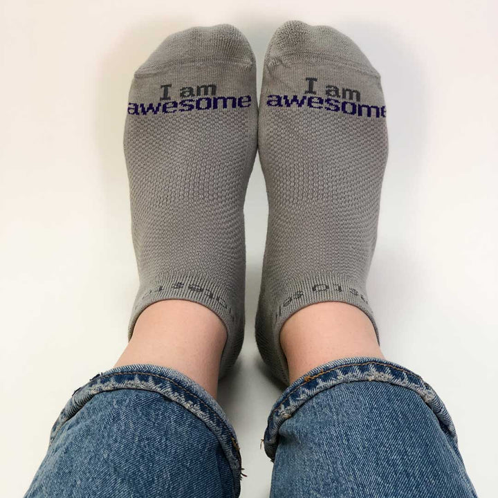 i am awesome grey socks with inspirational message