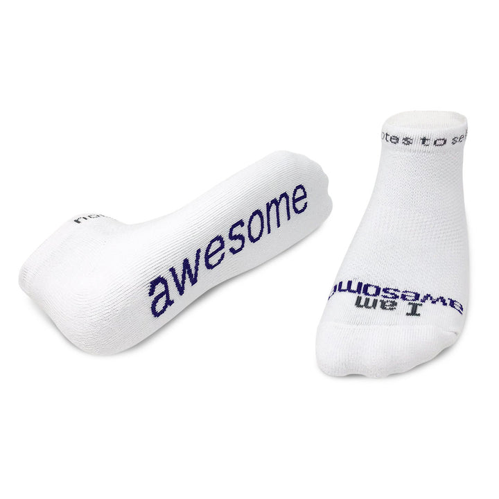 i am awesome white low cut socks