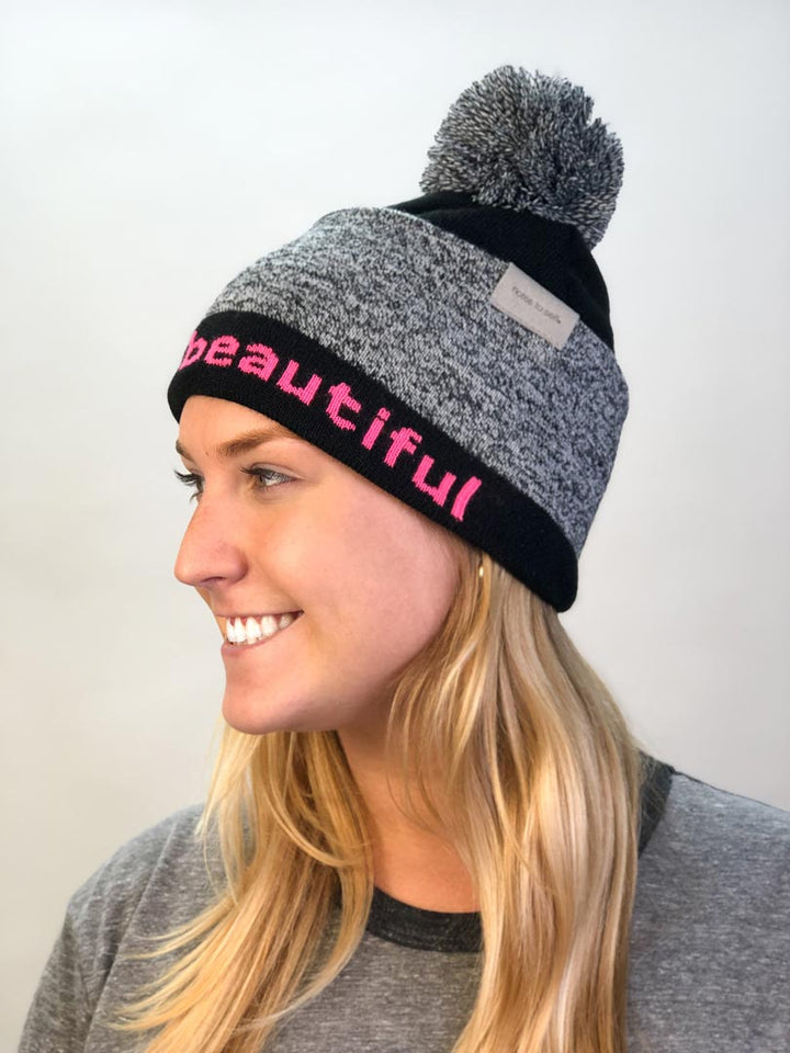 i am beautiful beanie hat with positive affirmation inside single, tall  cuff