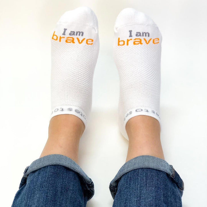 i am brave white socks with motivational message