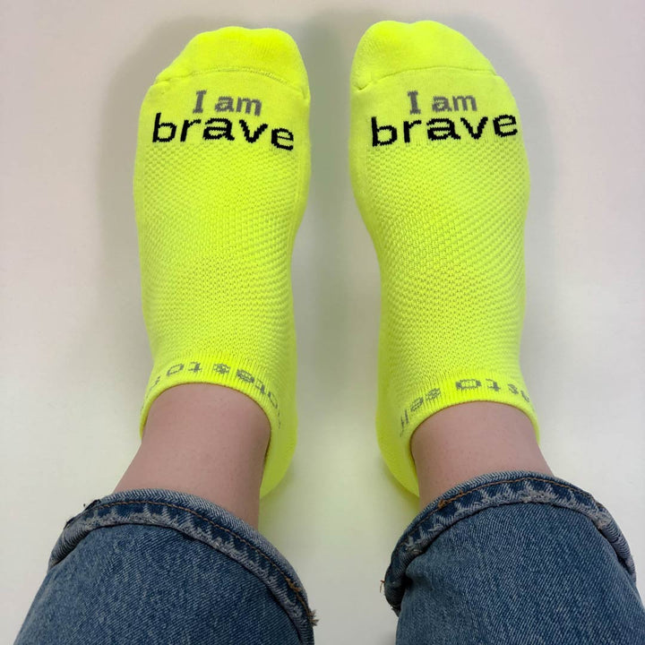 i am brave socks with a positive message