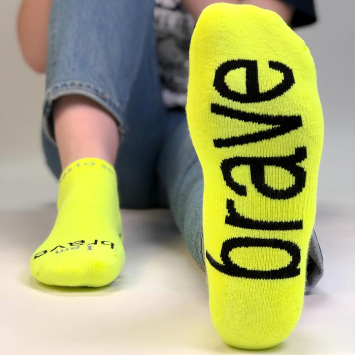 i am brave socks with a positive message