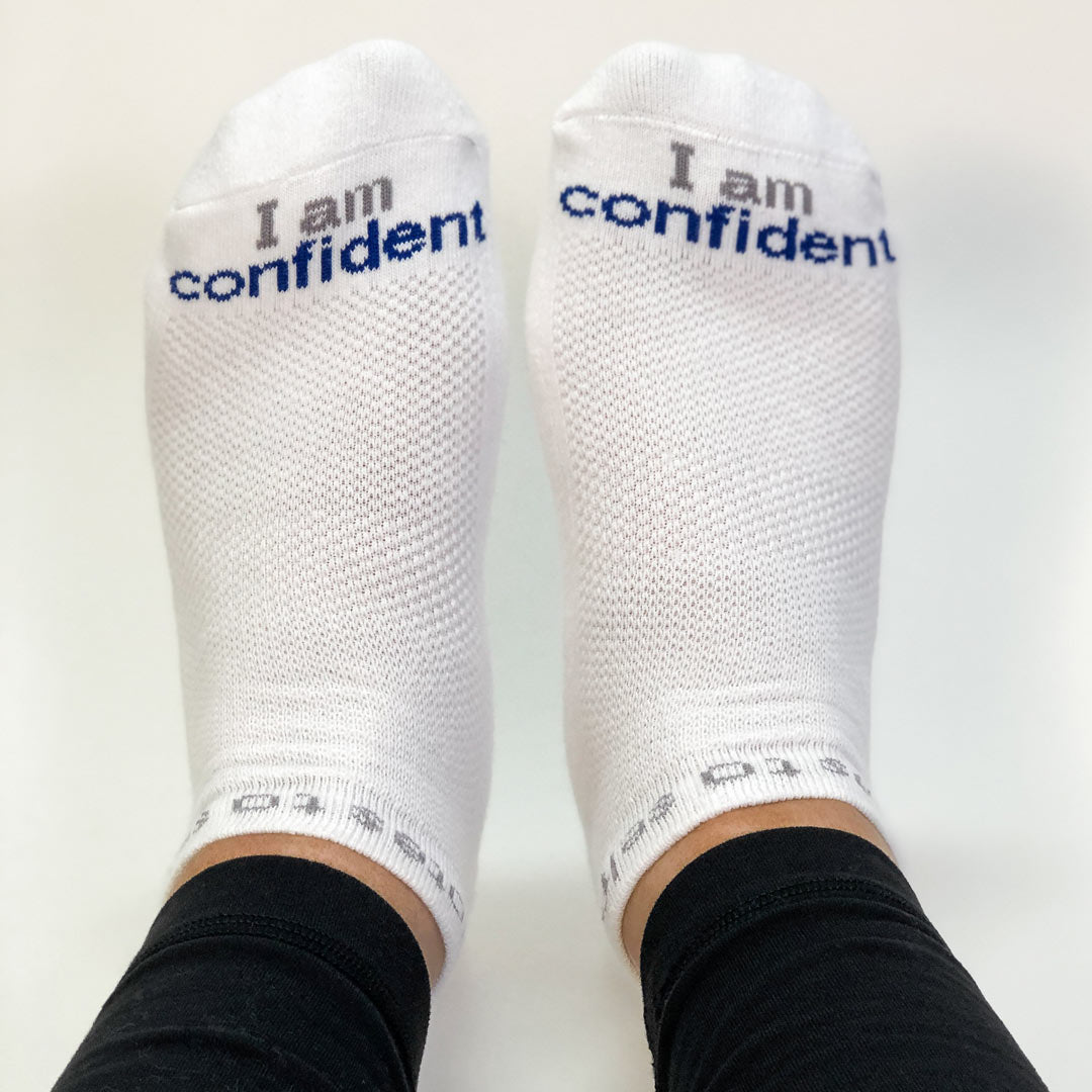 i am confident white socks with positive message