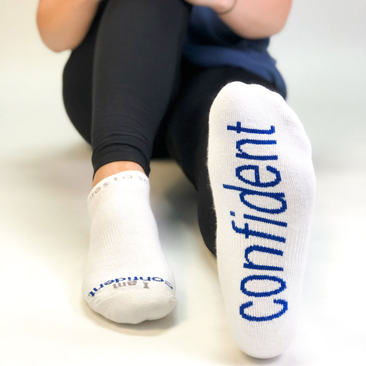 i am confident white socks with positive message