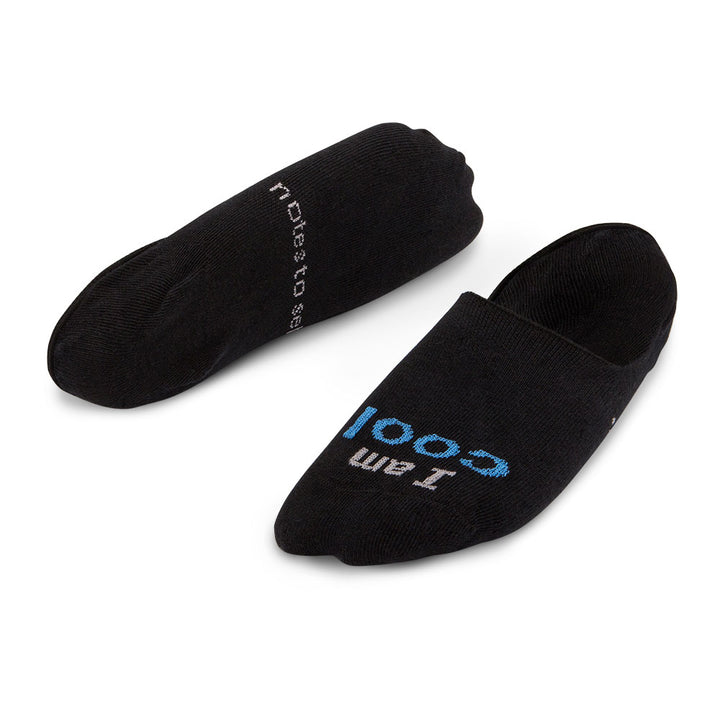 i am cool black ultra low cut socks with positive words