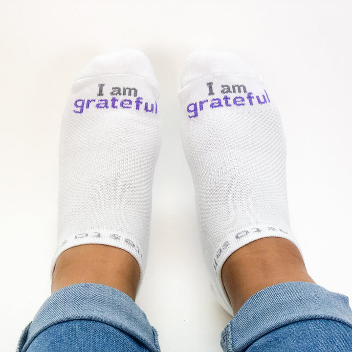 i am grateful socks with positive affirmation message