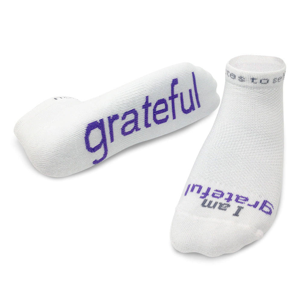 i am grateful white low cut socks