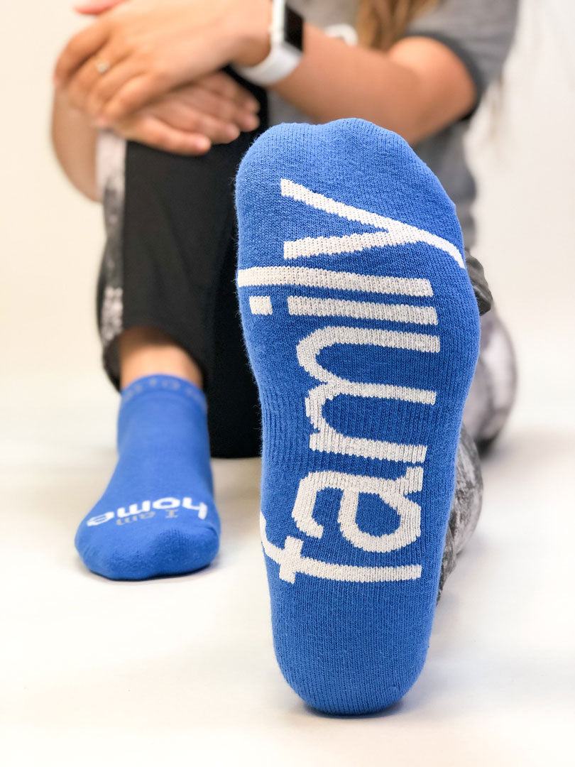 i am home family socks with positive message