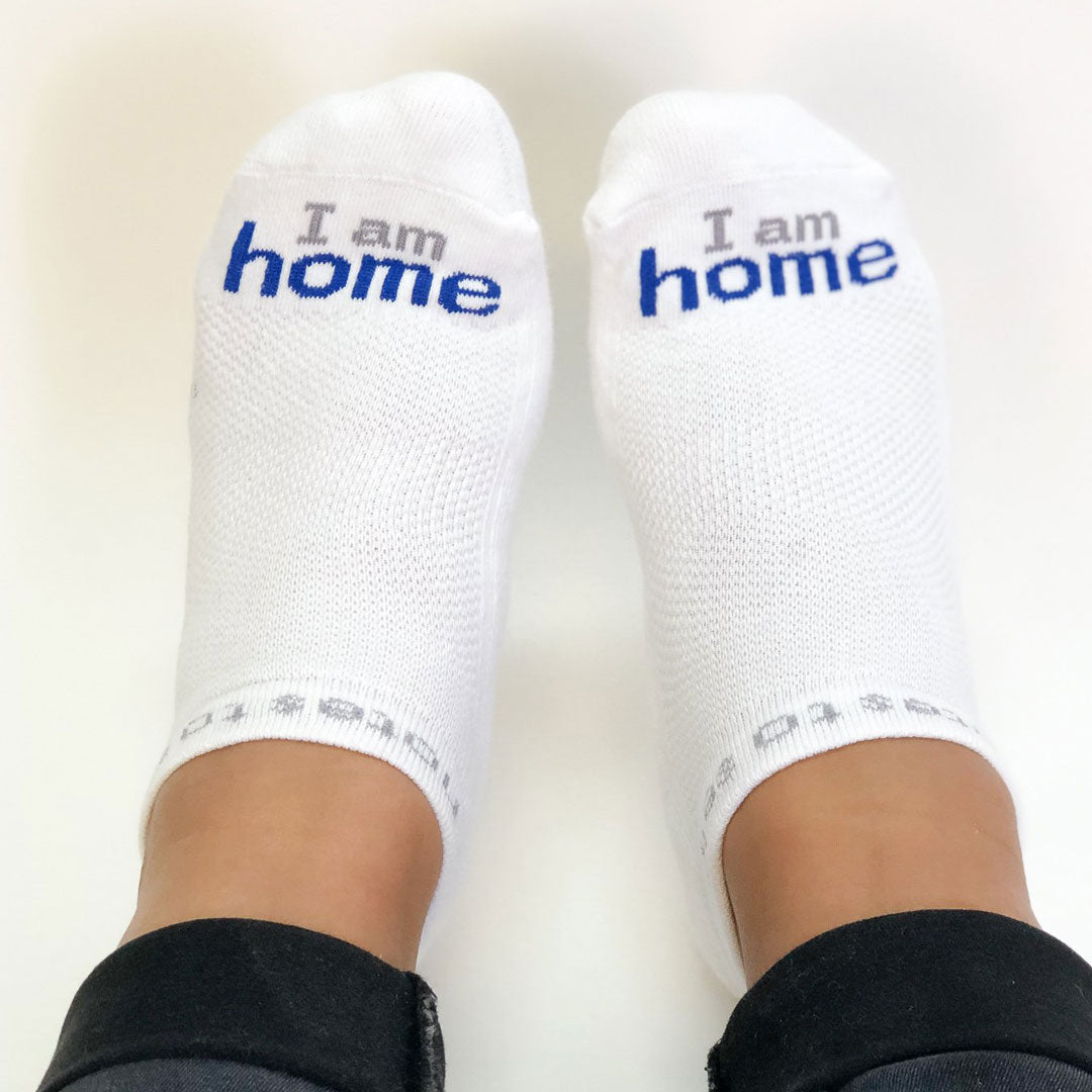 i am home white socks with positive message