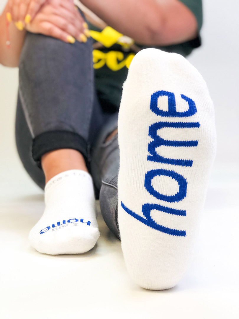 i am home white socks with positive message