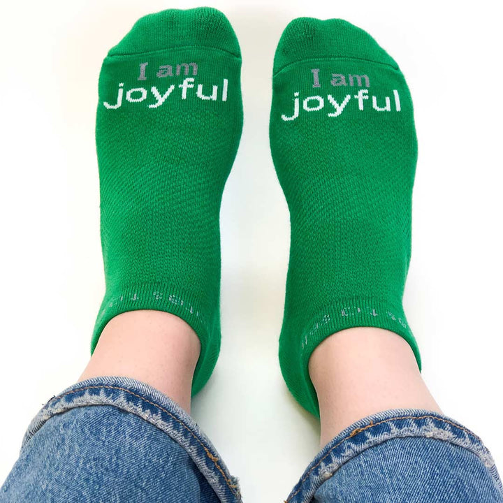 i am joyful green low-cut socks