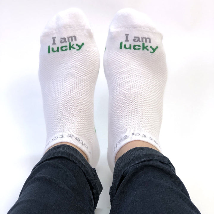 I am lucky socks in white