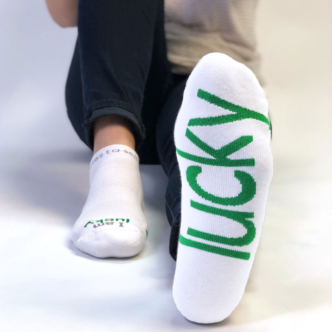 I am lucky socks in white