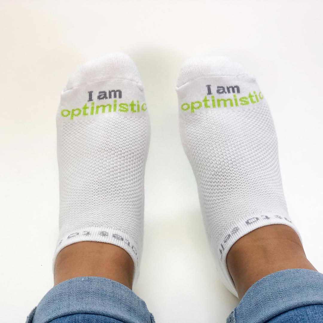 i am optimistic socks with positive message