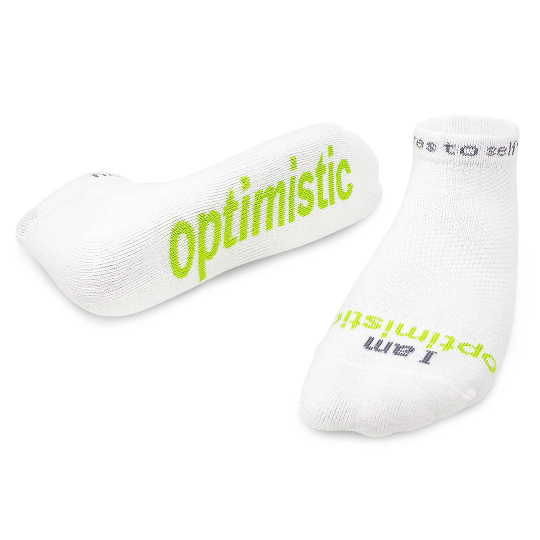 i am optimistic socks with positive message