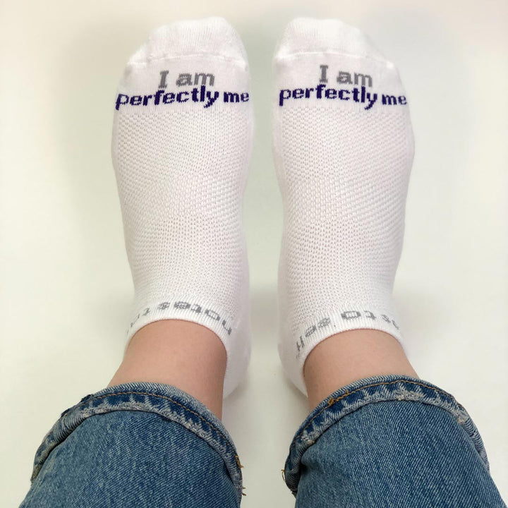 i am perfectly me socks with positive message