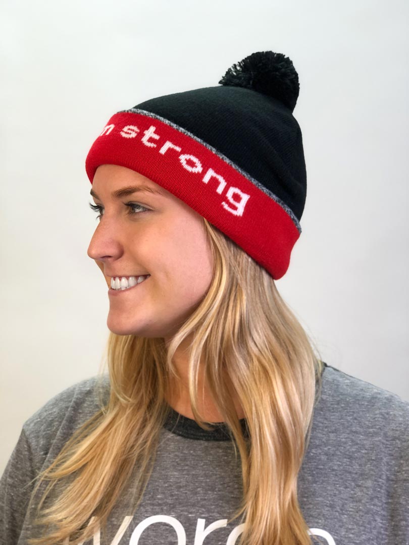 i am strong beanie hat shown with double cuff