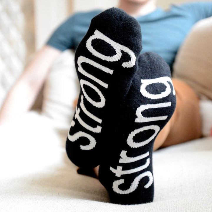 i am strong black socks with inspirational message