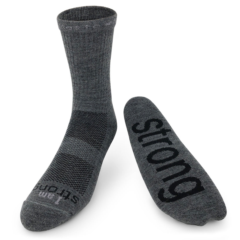 I am strong grey wool socks