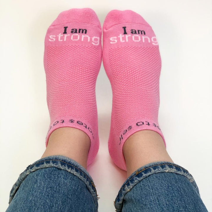 i am strong socks in soft pink