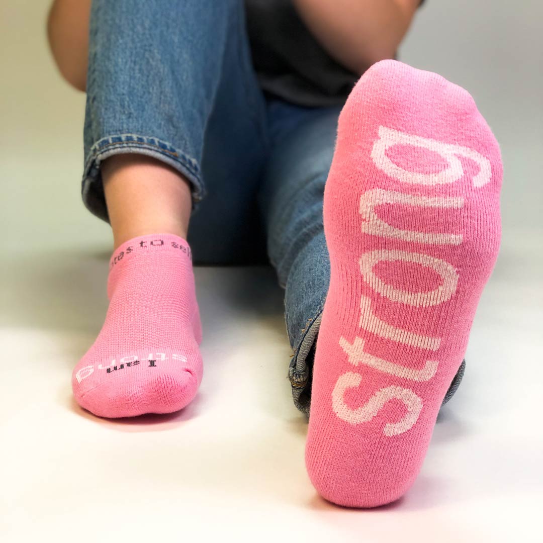 i am strong socks in soft pink