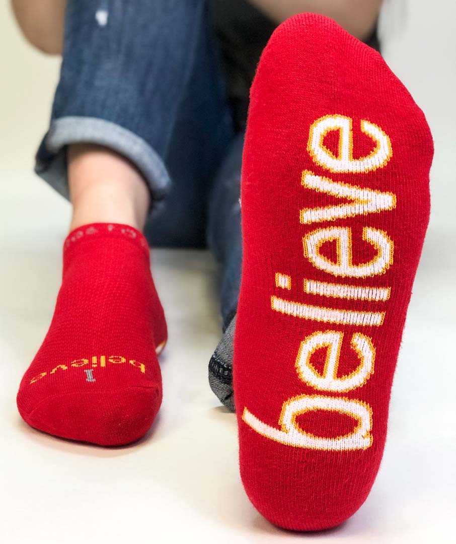 i believe red socks with inspirational message