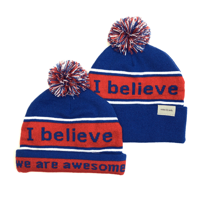i believe beanie hat red and blue shown with single and double cuff