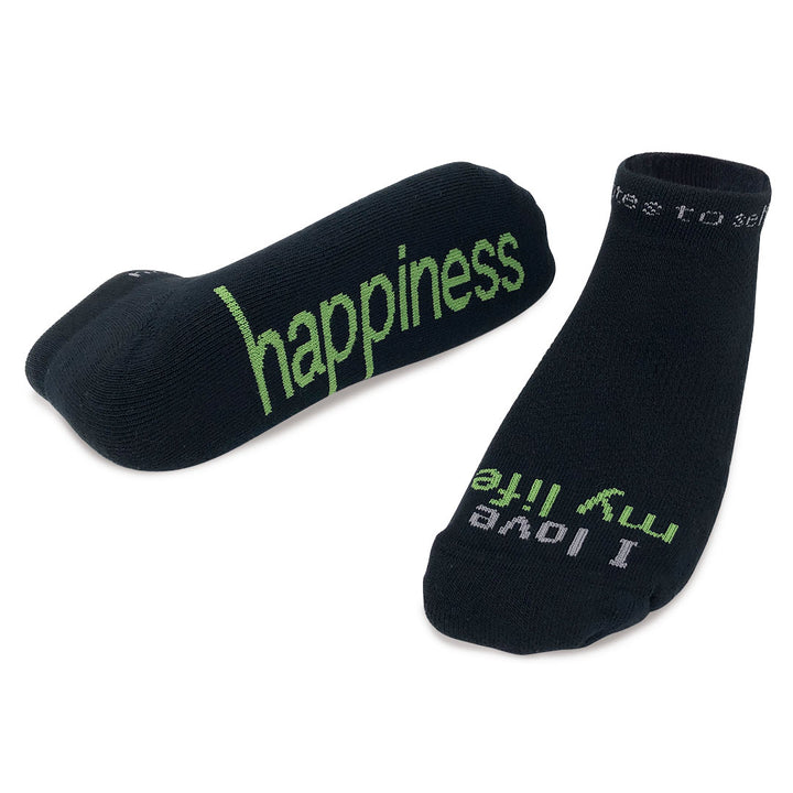 i am destined happiness black socks green words