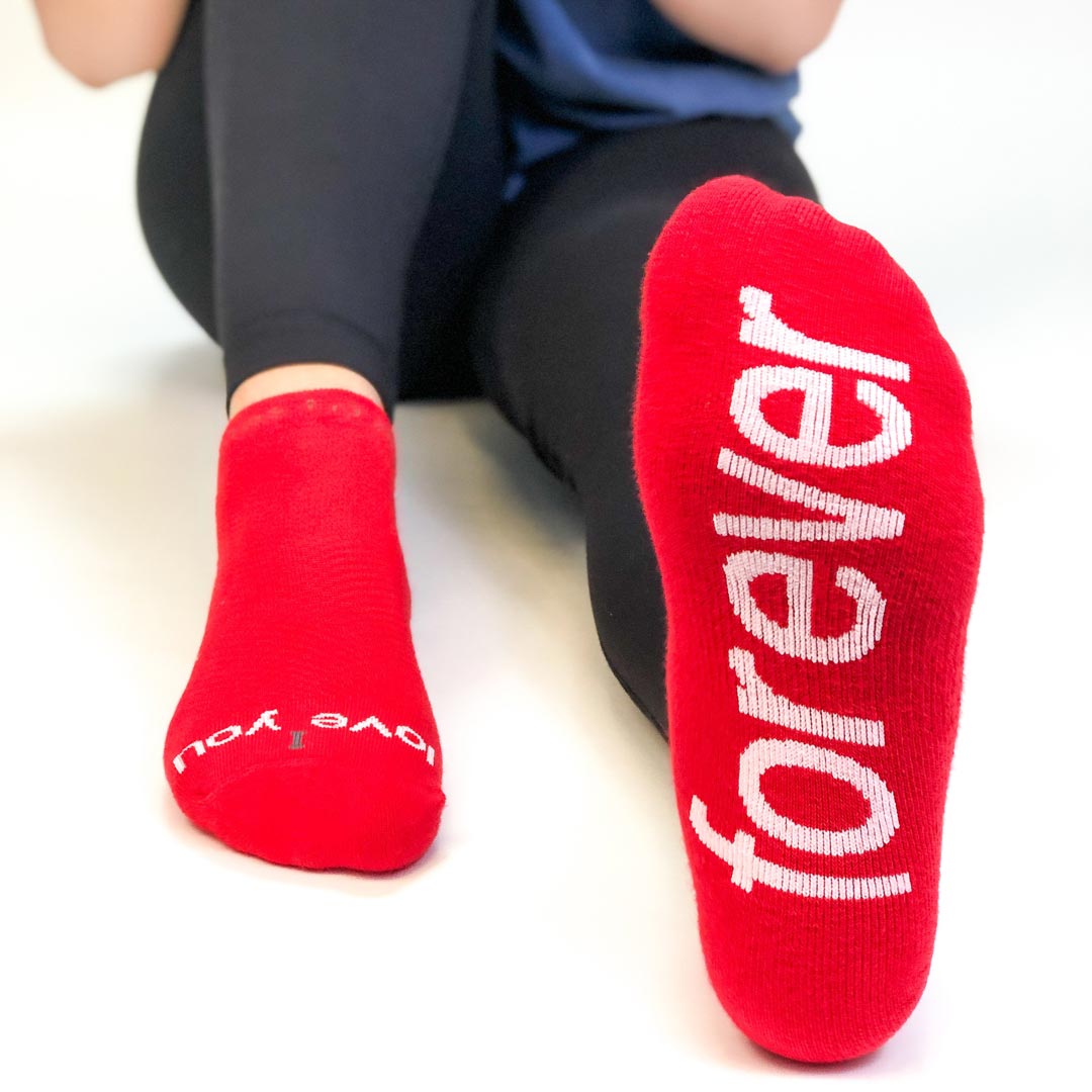 i love you forever red socks with thoughtful message