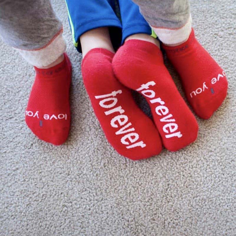 i love you forever red socks with thoughtful message