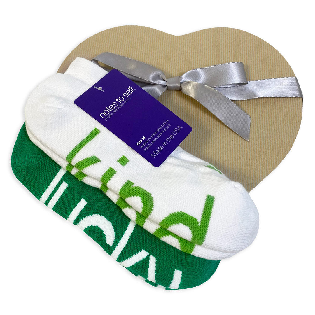 i am kind i am lucky sock gift set in heart shaped brown gift box