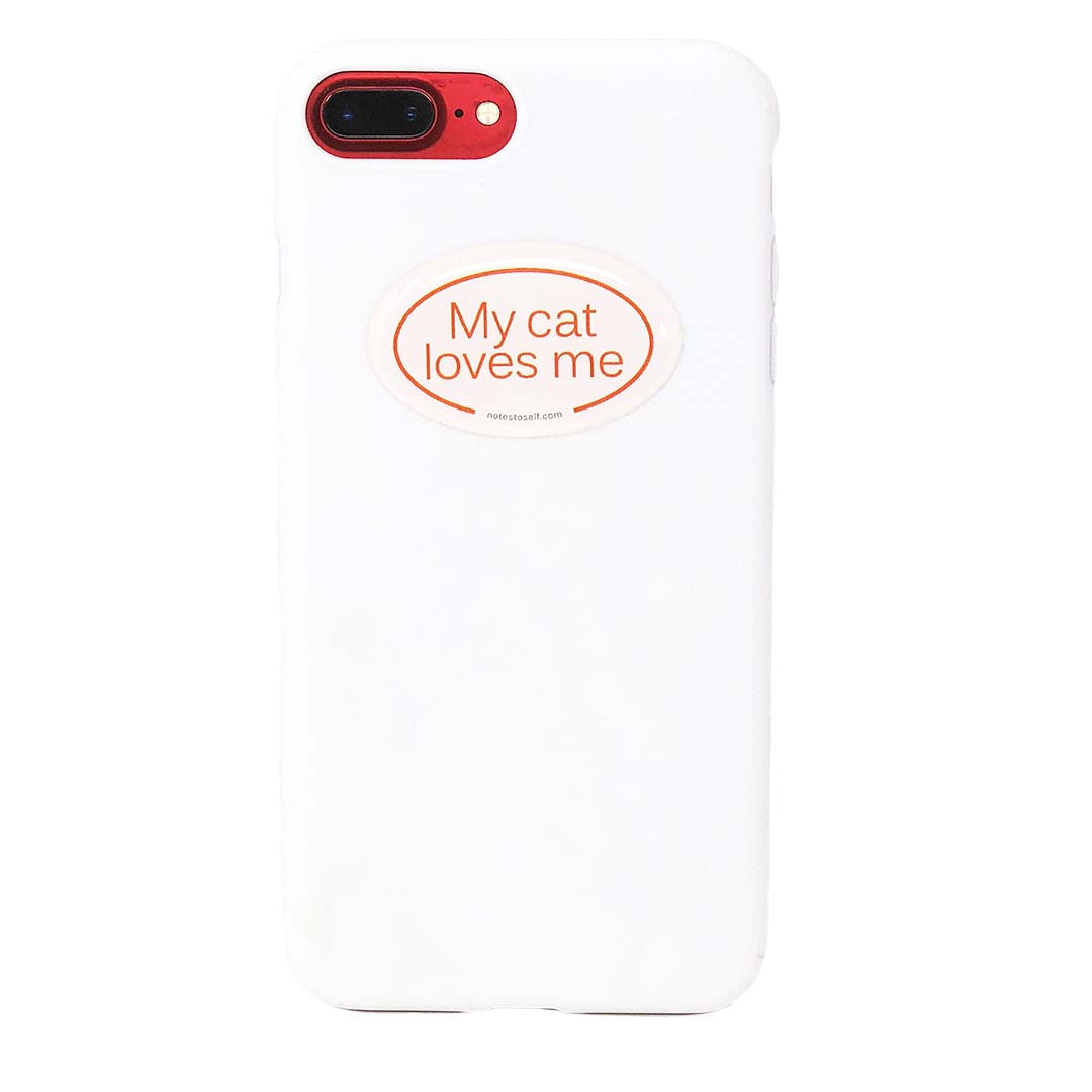 my cat loves me sticker affirmations that stick puffy on phone case