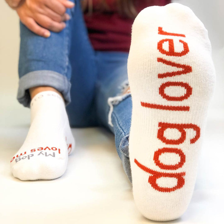 my dog loves me dog lover socks with words